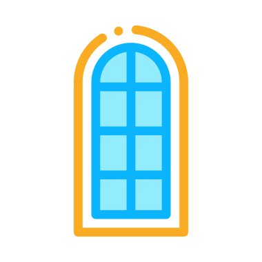 Kare cam ikon vektöründen oluşan kemerli pencere. Kare cam tabelasından oluşan kemerli pencere. renk sembolü çizimi