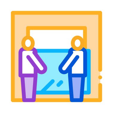 Nakliyeciler cam simge vektörünü tutarlar. Nakliyeciler cam levha taşır. renk sembolü çizimi