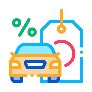 Araba satın alma işlemi faiz simgesi vektöründe. Araba alışverişi faiz tabelasında. renk sembolü çizimi