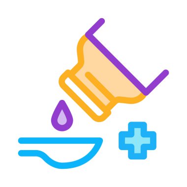 Kaşık ikon vektörüne şurup damlat. Şurubu kaşık işaretine damlat. renk sembolü çizimi