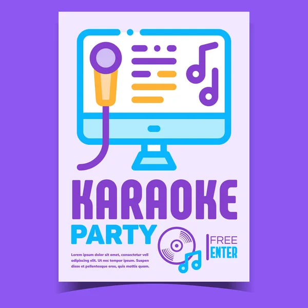 Karaoke Party Kreativa Affisch Vektor Mikrofon Och Sång Text Datorskärm — Stock vektor