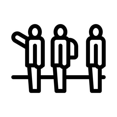 Turistler ikon taşıyıcı yürüyüşü yapıyor. Turistlerin yürüyüş işareti. izole edilmiş sınır sembolü çizimi