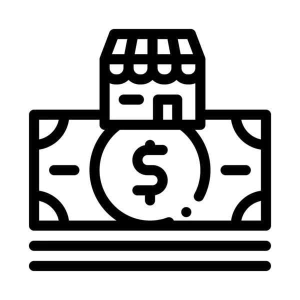 Winkelgebouw Dollar Bankbiljet Pictogram Vector Winkelgebouw Dollarbiljettenbord Geïsoleerde Contoursymbool Illustratie — Stockvector