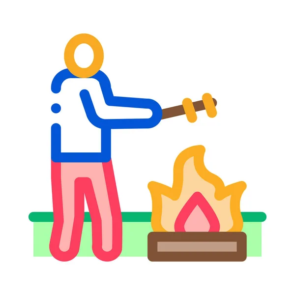 Human Cooking Camp Fire Icon Vector Human Cooking Camp Fire — Stock Vector