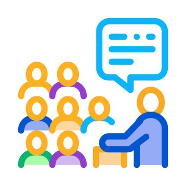 Tribün ikon vektöründen konuşmacı konuşması. Tribün işaretinden hoparlör konuşması. renk sembolü çizimi