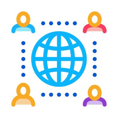 Dünya çapındaki dış kaynak çalışanlarının ikon vektörü. Dünya çapında dış kaynak çalışanları imzalıyor. renk sembolü çizimi