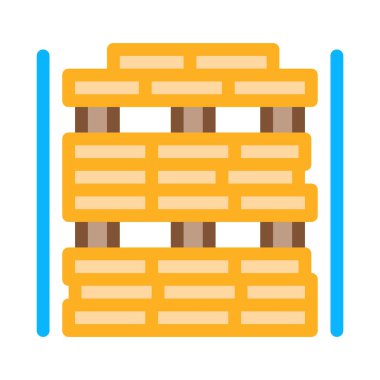 Tahta kalaslar ikon vektörünü depolar. Tahta ambar tabelası. renk sembolü çizimi