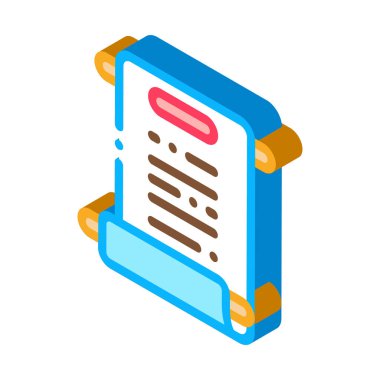 Kağıt simge vektörü parşömeni. İzometrik kağıt parşömeni. renk izole edilmiş sembol çizimi