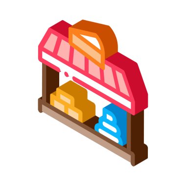 Peynir dükkanı ikon vektörü. İzometrik peynir dükkanı tabelası. renk izole edilmiş sembol çizimi
