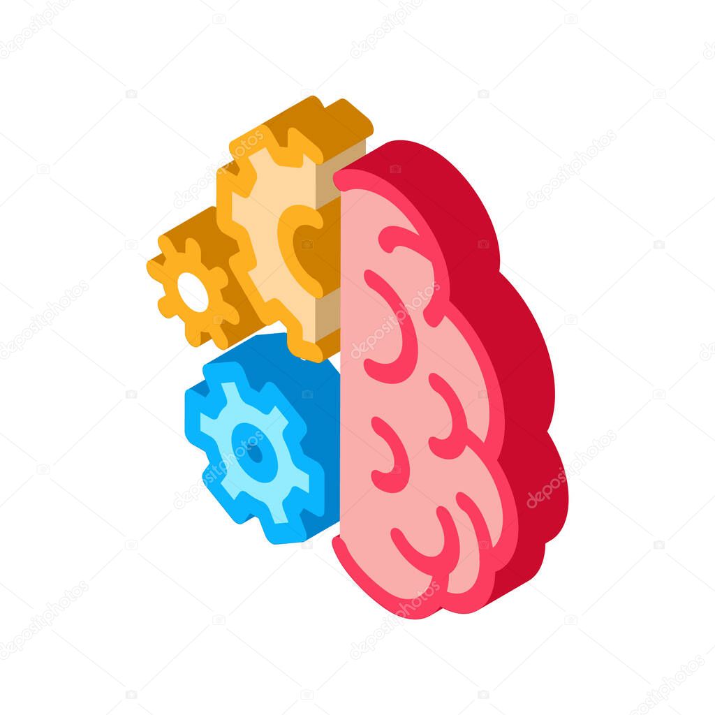 brain work mechanical gears icon vector. isometric brain work mechanical gears sign. color isolated symbol illustration