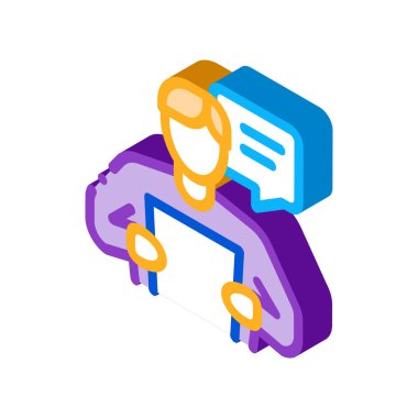 Kağıt listesi simge vektöründen hoparlör okuması. Kağıt listesi işaretinden izometrik hoparlör okuması. renk izole edilmiş sembol çizimi