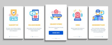 Güvenlik Ajansı Mobil Uygulama Sayfası Ekran Vektörünü Koru. Güvenlik Teşkilatı, CCCTV 'yi ve Alarm Sinyalli Araba, Güvenli ve Rozet Resimlerini İzleyen Video Görüntüleri