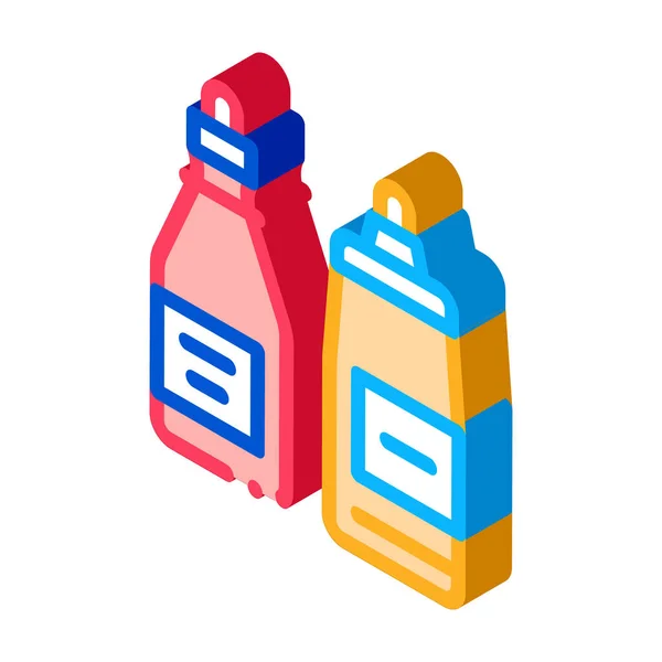 Бутылки с кетчупом и майонезом с изометрическими иконками — стоковый вектор