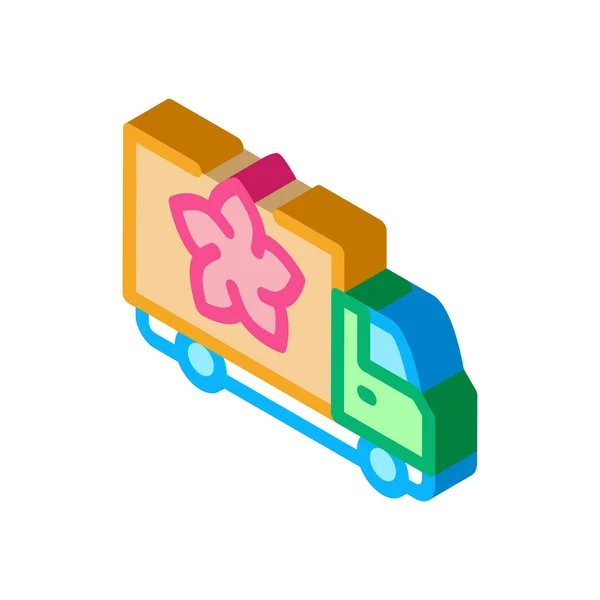 Fleur magasin livraison camion isométrique icône vectoriel illustration — Image vectorielle