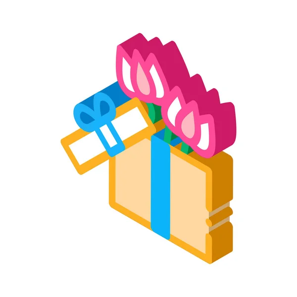 Caixa de presente de flor ilustração vetor ícone isométrico —  Vetores de Stock