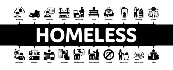 Hemlösa Beggar People Minimal Infographic Banner Vector — Stock vektor