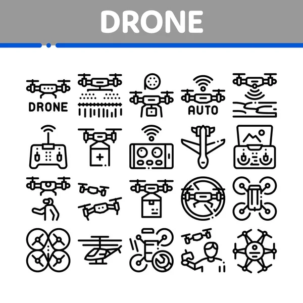 Drone volare quadrocopter raccolta icone set vettoriale — Vettoriale Stock