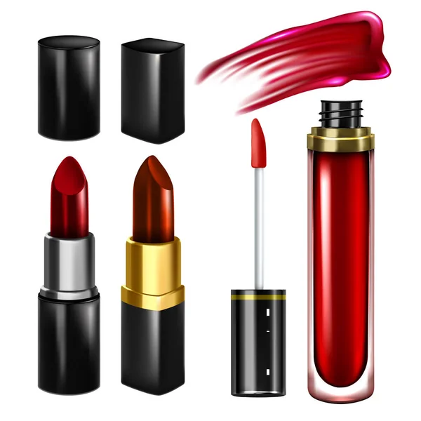 Ensemble d'accessoires pour lèvres et lèvres Gloss Stroke Vector — Image vectorielle