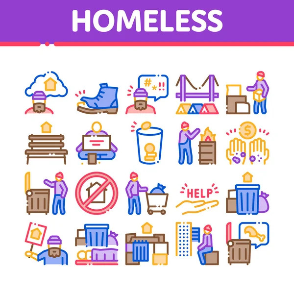 Obdachlose Bettler Collection Icons Set Vector Obdachlosigkeit Und Schuh Leben — Stockvektor
