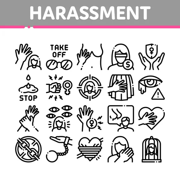 Ensemble Icônes Collection Sur Harcèlement Sexuel Vectoriel Harcèlement Sexuel Molestations — Image vectorielle