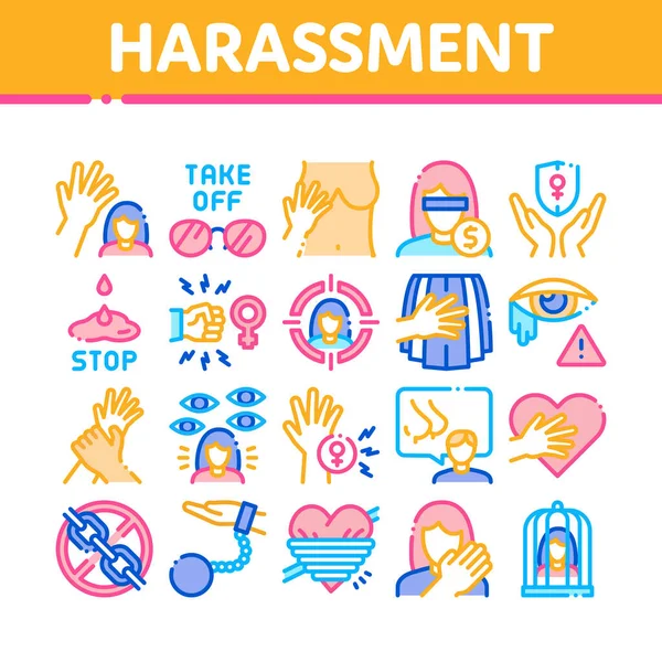 Ensemble Icônes Collection Sur Harcèlement Sexuel Vectoriel Harcèlement Sexuel Molestations — Image vectorielle