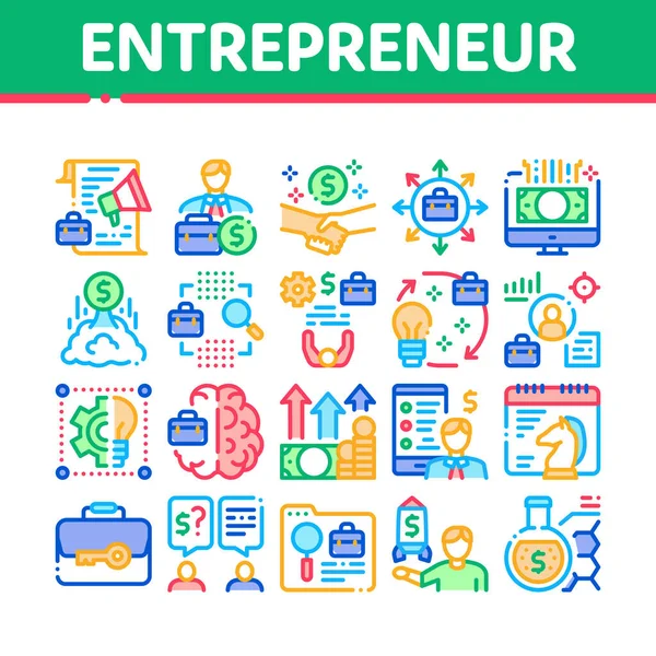 Entrepreneur Business Collection Ikony Set Vector Przedsiębiorca Biznesmen Umowa Pomysł — Wektor stockowy