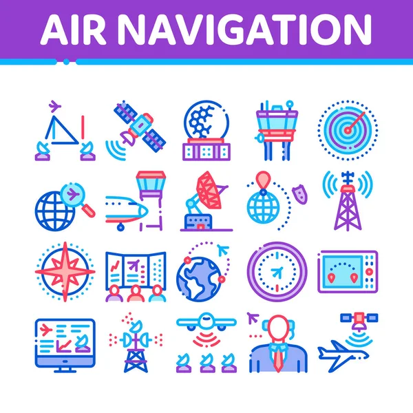 Collection Outils Navigation Aérienne Icônes Set Vectoriel Répartiteur Navigation Aérienne — Image vectorielle