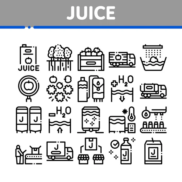 Juice Production Plant Collection Ícones Set Vector Pacote Suco Garrafa — Vetor de Stock