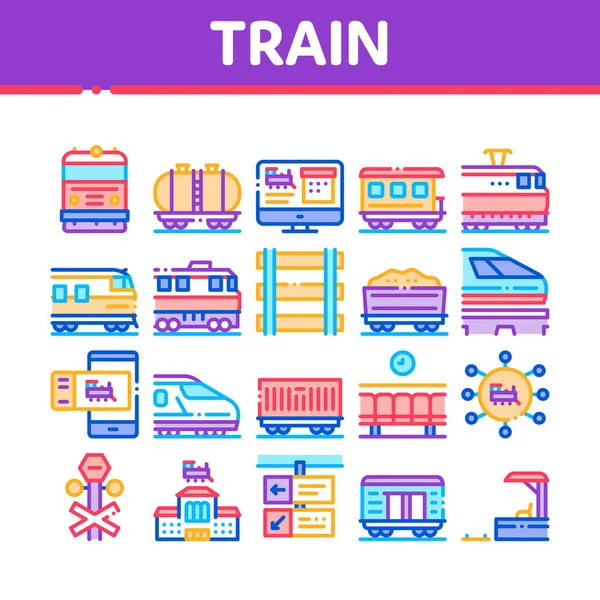 Train Rail Transport Collection Icons Set Vector Elektrischer Personen Und — Stockvektor