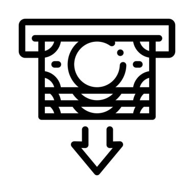 ATM ikon vektöründen para almak. ATM tabelasından para alıyor. izole edilmiş sınır sembolü çizimi