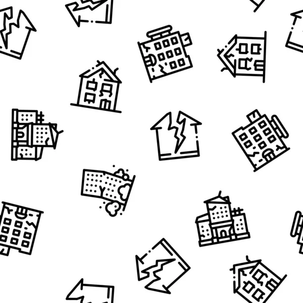 Broken House Building Seamless Pattern Vector Thin Line Iconografías — Archivo Imágenes Vectoriales