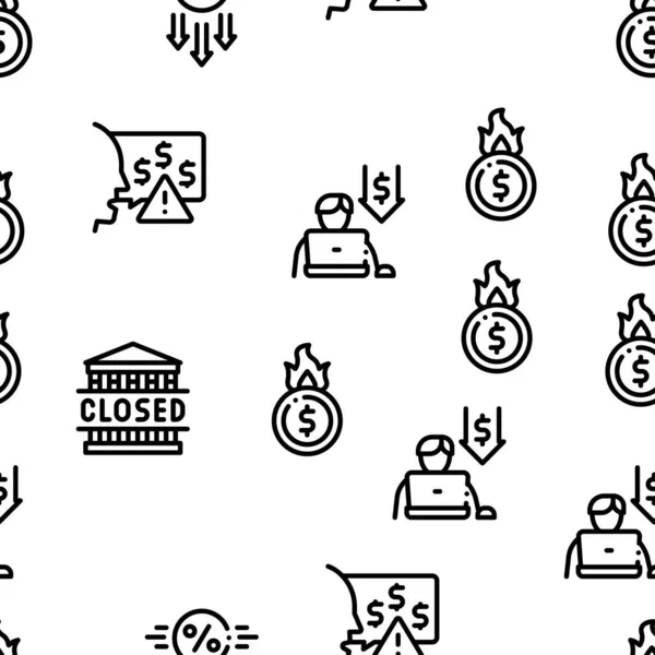 Bankruptcy Business Seamless Pattern Vector Thin Line — 스톡 벡터