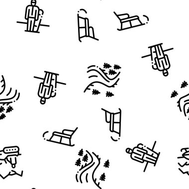 Kayak Tatil Tesisi Kusursuz Desensiz Düzen Vektörü İnce Çizgisi. Çizimler