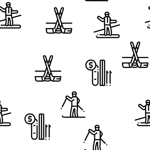 Ski Resort Vacation Seamless Pattern Vector Thin Line. Illustrations