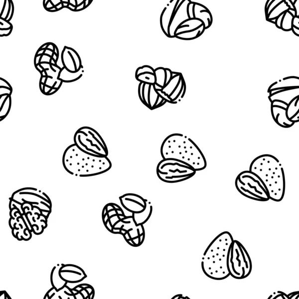 坚果食物不同无缝图案矢量变薄线 — 图库矢量图片