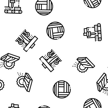 Ahşap Üretim Tesisi Kusursuz Desensiz Şekil Vektörü İnce Çizgisi. Çizimler