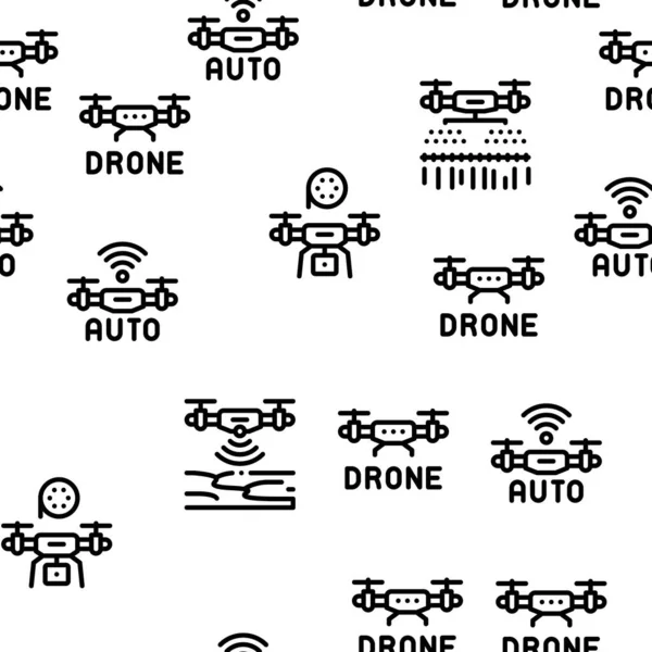 Drone Fly Quadrocopter Seamless Pattern Vector Thin Line Illustrazioni — Vettoriale Stock