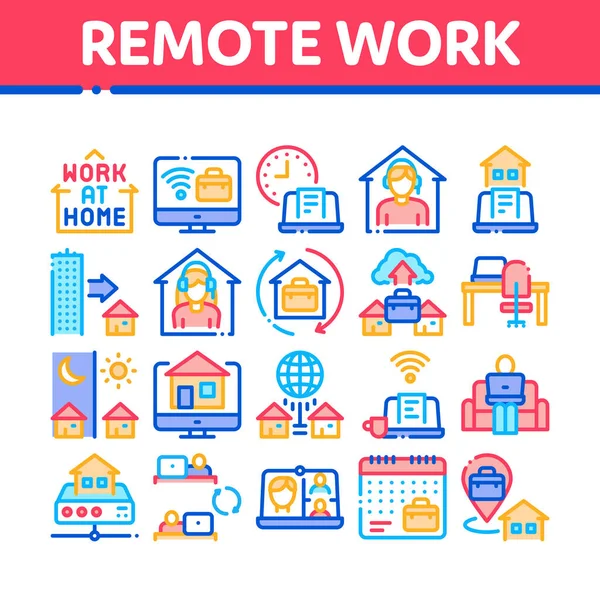 Remote Work Freelance Collectie Pictogrammen Set Vector Werk Thuis Internet — Stockvector