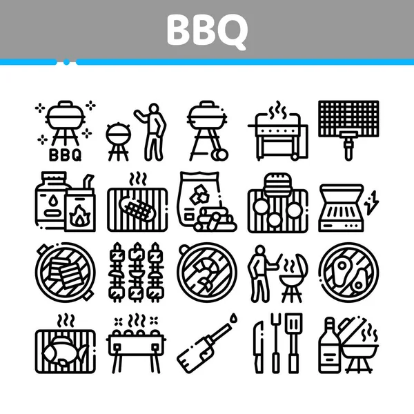 Bbq Churrasco Cooking Collection Ícones Set Vector Carne Frita Bbq — Vetor de Stock