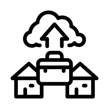 Bulut depolama simgesi vektörüyle uzaktan çalışma. Bulut mağazası tabelasıyla uzaktan çalışma. izole edilmiş sınır sembolü çizimi