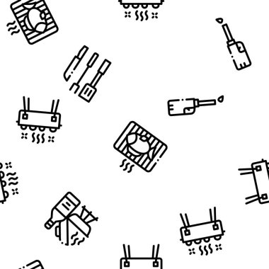 Barbekü Izgara Kusursuz Şekilsiz Şekil Vektörü İnce Çizgisi. Çizimler
