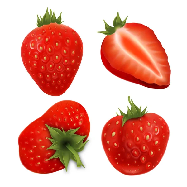 Φράουλα Agricultural Tasty Berries Set Vector Συλλογή Διαφορετικό Μέγεθος Ολόκληρο — Διανυσματικό Αρχείο