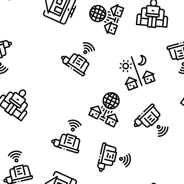 Remote Work Freelance Seamless Pattern Vector Thin Line Illustrationen — Stockvektor