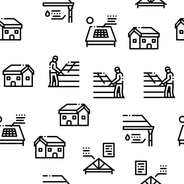 Techo Housetop Material Seamless Pattern Vector Thin Line Iconografías — Archivo Imágenes Vectoriales