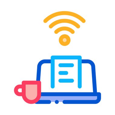 Uzaktan kumandalı bilgisayar ve bardak ikonu vektörü. Uzaktan kumandalı bilgisayar ve bardak işareti. renk sembolü çizimi