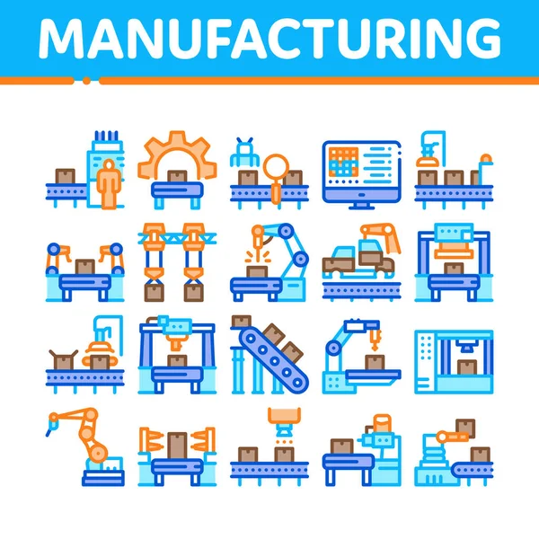 Manufacturing Process Collection Icons Set Vector Herstellung Von Transportfahrzeugen Und — Stockvektor