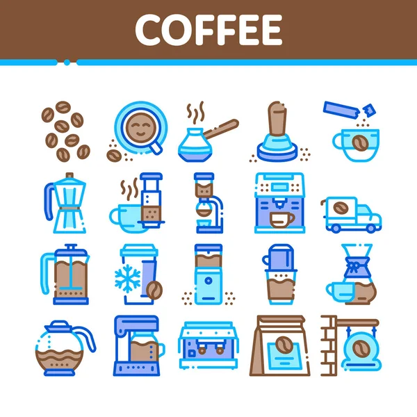 Kaffee Energy Drink Sammlung Symbole Set Vektor Kaffeebohnen Und Verpackung — Stockvektor
