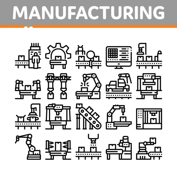 Manufacturing Process Collection Icons Set Vector Manufacturing Conveyor Car Products — Stock Vector