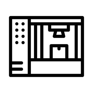 3D yazıcı ikonu vektörü üretiliyor. 3D yazıcı tabelası üretiyor. izole edilmiş sınır sembolü çizimi