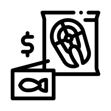 Balık satışı ikon vektörünü kes. Balık satışı tabelası. izole edilmiş sınır sembolü çizimi